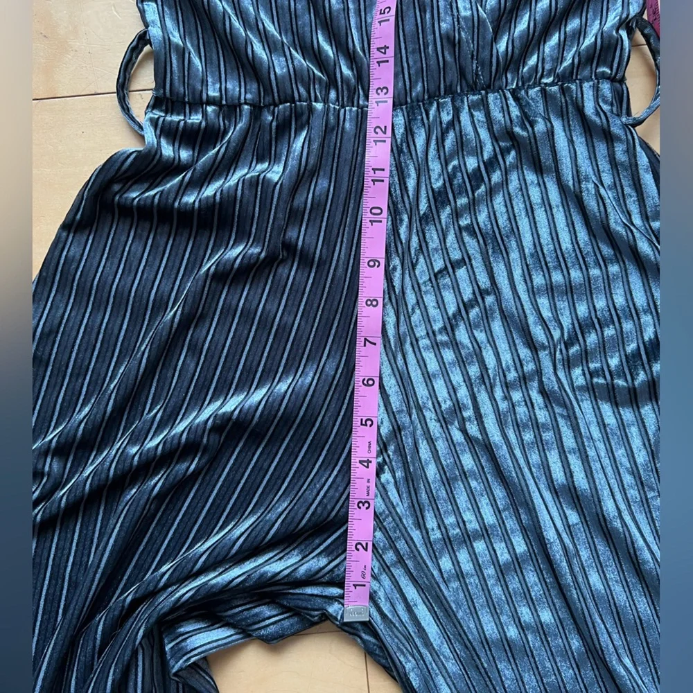 ZARA‎ Trafaluc Jumpsuit Velvet 3/4 Sleeve Striped Wide Leg Gray Blue Size Small